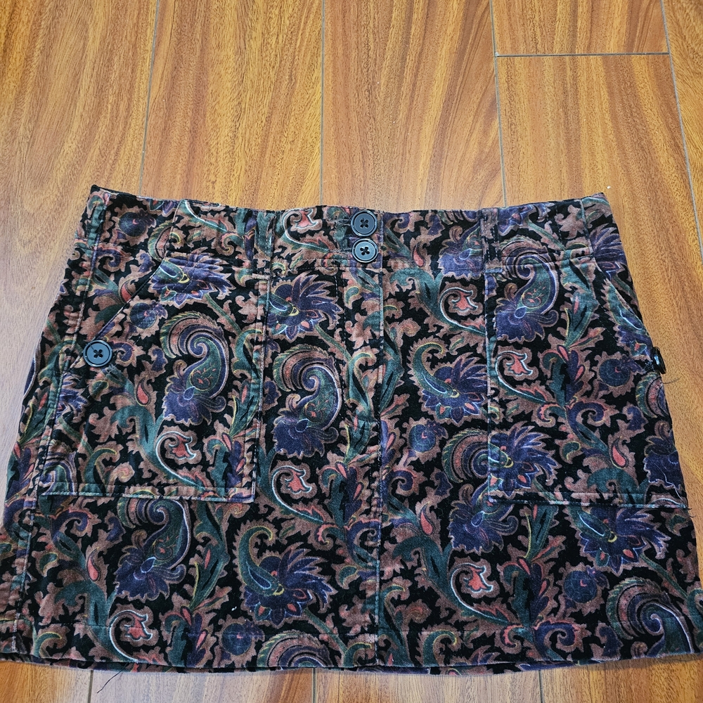 Velvet Paisley Print Vintage Micro Mini Skirt Sz 7